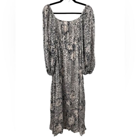 NWT All Saints Amara Laertes Midi Dress Size 4 Ecru Leopard Print Long Sleeve - Picture 4 of 11